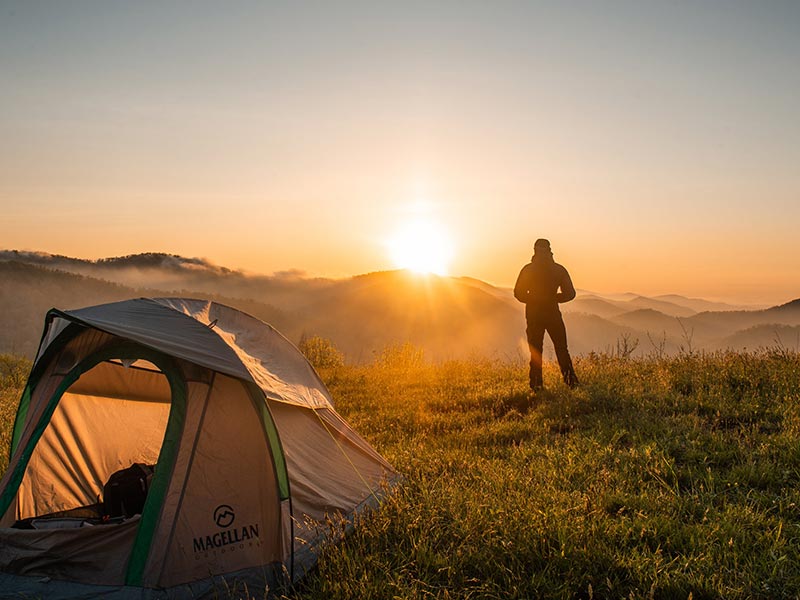 Man camping in Rosamond California